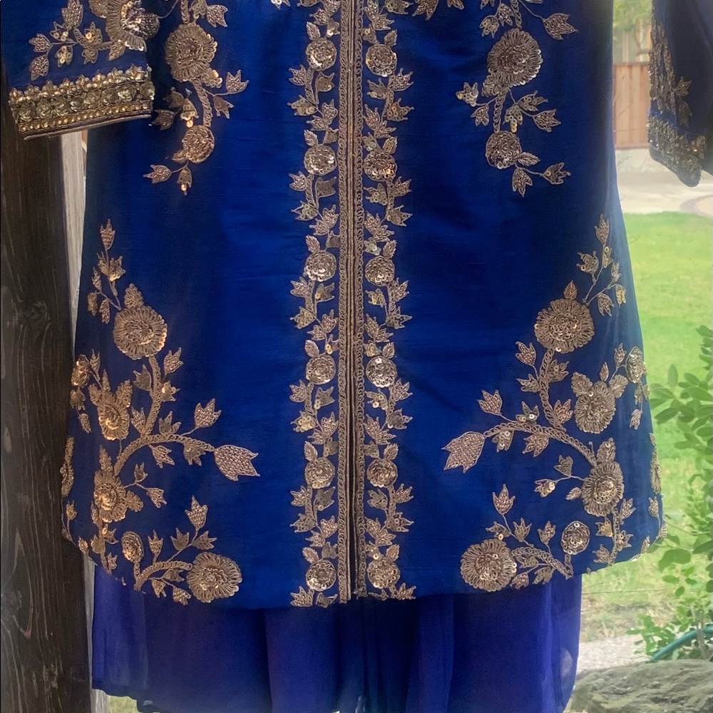 Blue Banarasi Silk Designer Silk Sharara With Pure Georgette Sharara Set!